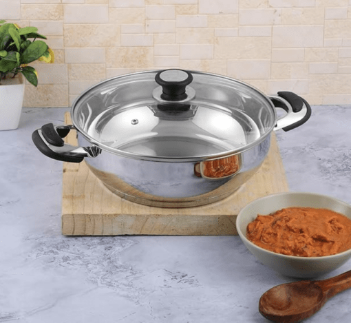 Vinod Durban Stainless Steel Kadhai with Glass Lid 5.8 Litre (30 cm) | 6.2mm Thick | Kadhai for Deep Frying | Induction and Gas Base| 2 Year Warranty - Silver - Image 2